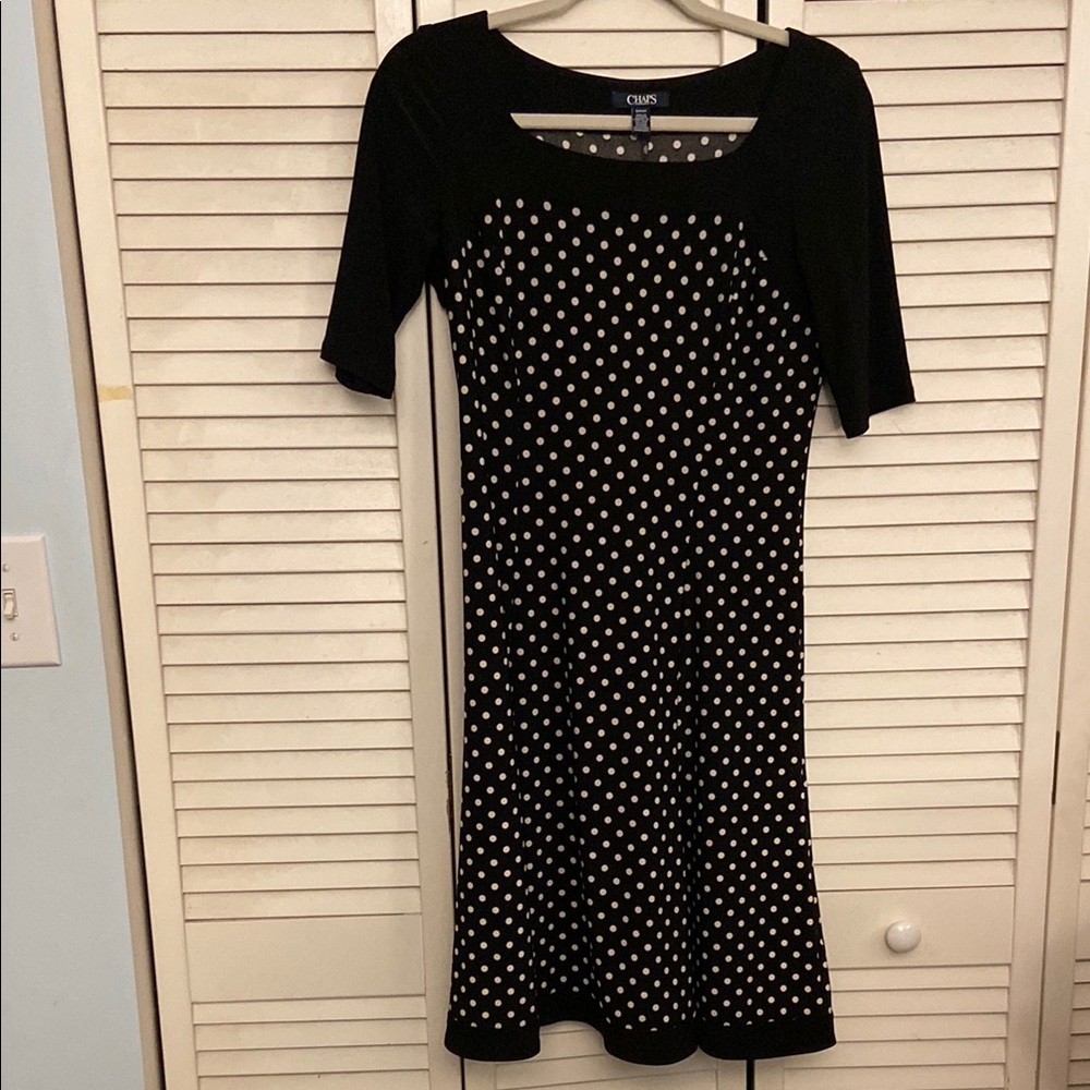Chaps Black Dress with White Polka Dots